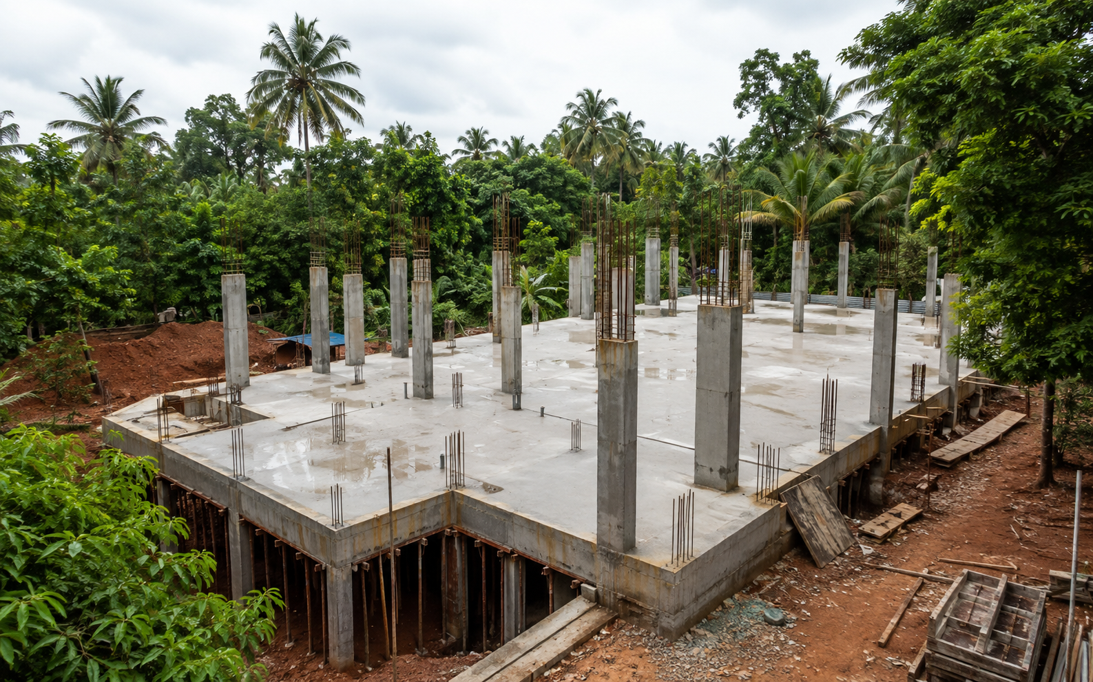 Week 12 ground floor slab construction progress in Sri Lanka
